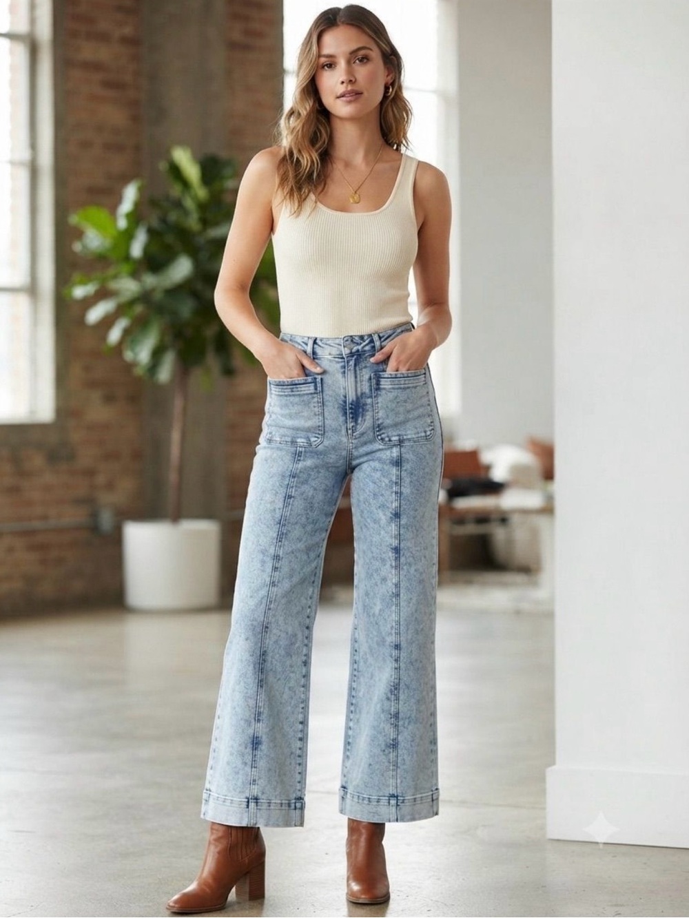 Dear John Light Blue High-Rise Wide Leg Jeans